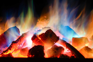 colorful fire on the camping like a rainbow
