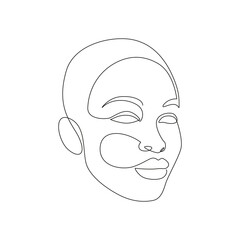 Beautiful Women face in one line drawing style. Minimalistic modern female head for logo, emblem, print, poster and card. Simple Vector illustration