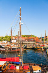 Harbour with old wooden boats in Gothenburg