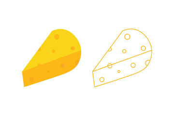 Cute cartoon and outlined style cheese chunks, dairy product vector icons, illustration.
