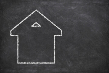 House painted with chalk on blackboard concept