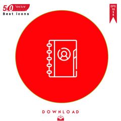 Outline contact book icon. contact book icon vector isolated on Red background. Graphic design, nuclear element icons, mobile application, logo, user interface. EPS 10 format vector