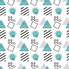 Seamless geometric pattern with abstract Memphis-style shapes. A design element, a background for text, or a print for textiles. EPS 10.