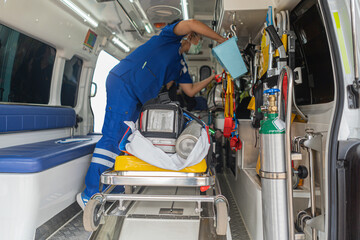 Life-saving and ambulance equipment inside the ambulance