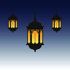 illustration of a lantern Ramadan and Eid Mubarak celebrating on a withe Background