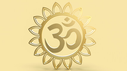 The  hindu ohm or om gold for religion concept 3d rendering