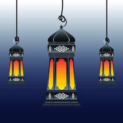 Ramadan and Eid Mubarak Lamps for celebrating and Abstract Background