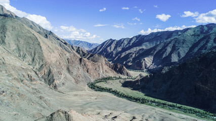 river flows along the mountains in Mongolia