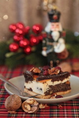 Christmas cheesecake with poppy seeds and dried fruit