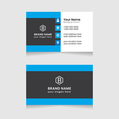 Creative and modern business card design. Flat black and blue business card template. Vector modern abstract clean and simple business card template, Stylish stationery design, and visiting card.