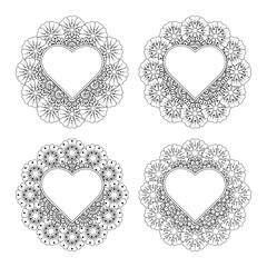 Set of Mehndi flower for henna, mehndi, tattoo, decoration. decorative ornament in ethnic oriental style. doodle ornament. outline hand draw illustration. coloring book page.