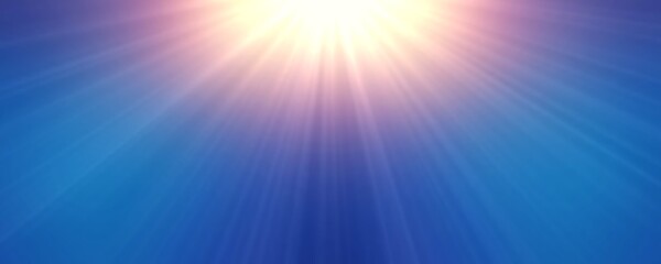 Obraz premium Sunlight glare brightly on top blue empty background. Fantastic shine in blue sky abstract illustration.