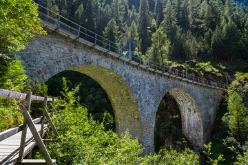 Railway viaduct on famous Albula line in canton of Graubunden