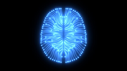 Glowing blue brain diagram as digital computer circuitry concept - 429153966