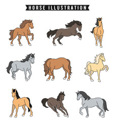 手描き風の馬のイラストセット