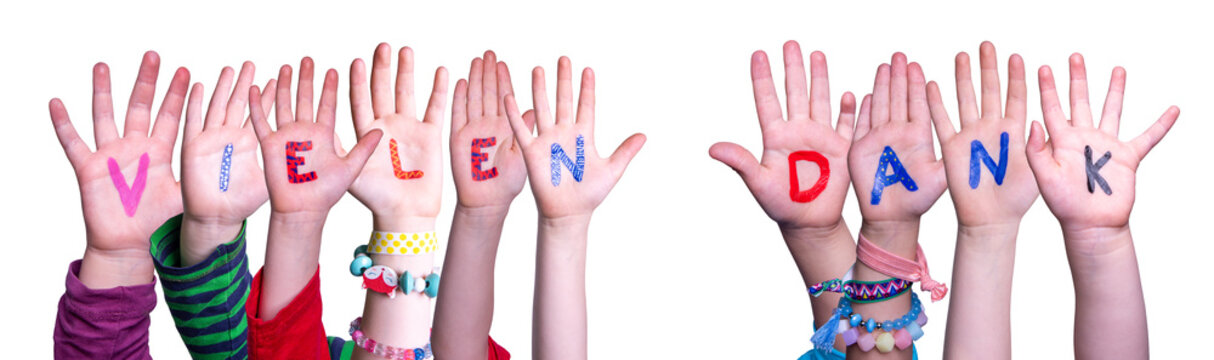 Children Hands Building Vielen Dank Means Thank You, Isolated Background