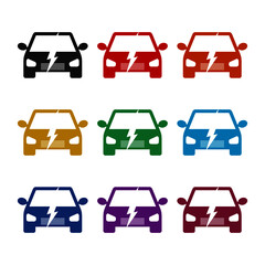 Electric car icon isolated on white background color set