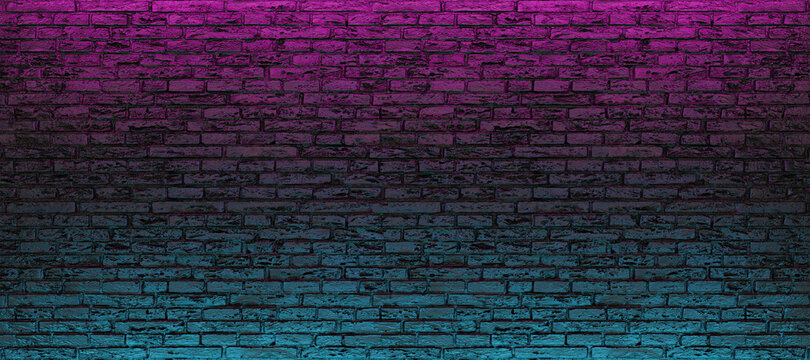 empty brick wall with blue and pink neon light