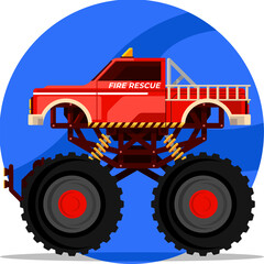 Fire Fighter Monster Truck SUV Flat Cartoon © Vecbit Studio