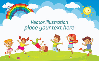 Vector set with little children. Preschool education. Sport jumping kids. - 429155309