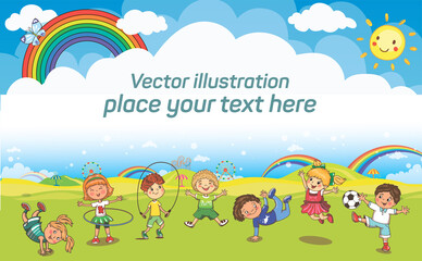 Vector set with little children. Preschool education. Sport jumping kids. - 429156169