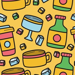 hand drawn coffee doodle cartoon pattern design