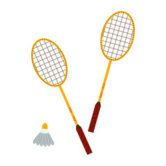 Badminton rackets and shuttlecock. Outdoor sports games. Flat style Vector Illustration.