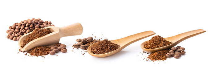roasted coffee beans isolated on a white