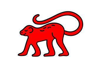 Monkey. Chinese horoscope 2028 year. Animal symbol vector illustration. Red doodle sketch. Editable path