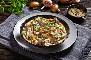 mushroom and calf liver stroganoff, top view