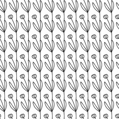 simple combinable seamless patterns. tulip flower botanical floral hand drawn lineart elements dots spots, monochrome black and white. design for packaging wrapping fabric textile