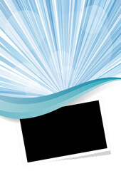 Vector blue summer card. Sea waves on sun rays. Empty photo for your vacation picture to insert