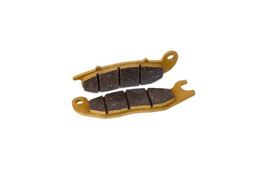 Brake pads for motorcycle disc brakes isolated on white background.