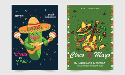 Cinco De Mayo flyer design template. Marketing, advertising, or invitation template with copy space for your holiday celebration. EPS 10 vector.  
