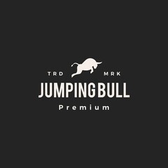 jumping bull hipster vintage logo vector icon illustration