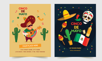 5 may Mexican holiday colorful greeting card template. Cinco De Mayo flier design. Vector illustration.