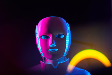 Portrait of futuristic robot. Concept of future technology.
