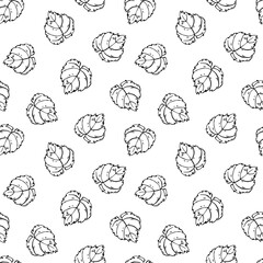 black and white outlined sketchy leaves seamless pattern, endless repeatable foliage texture