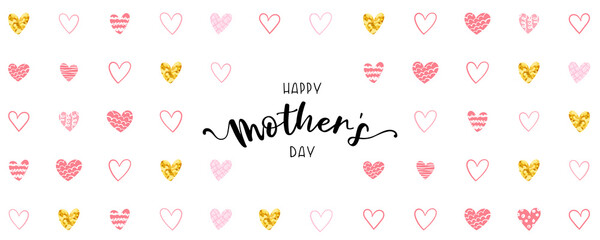 Cute Mother's Day banner design, lovely hand drawn hearts and hand lettering - vector design