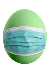 Large picture of an isolated egg with a corona mask.