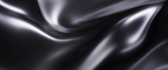 3d render of dark and Silver silk. iridescent holographic foil. abstract art fashion background.