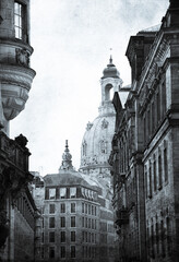 Old dresden buildings. Photo in vintage style.