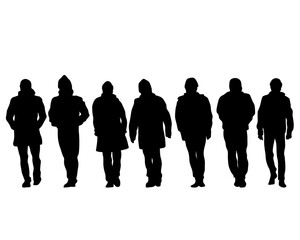 Man and women on on street. Isolated silhouette on a white background