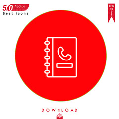 Outline phone book icon. phone book icon vector isolated on Red background. Graphic design, nuclear element icons, mobile application, logo, user interface. EPS 10 format vector