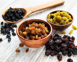 Collection of various raisins