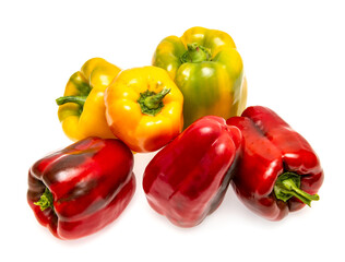 yellow and red bell peppers on a white background
