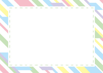 手描きステッチフレーム　パステルカラーストライプ背景