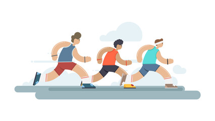 Obraz na płótnie Canvas Vector illustration: Flat Marathon race group. Running competition.
