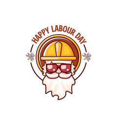 Happy labour day vector logo, label or stamp with funky worker on white background. vector happy labor day background or banner with man. workers may day poster