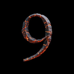 3d letter made of rock and lava for movie or game logo